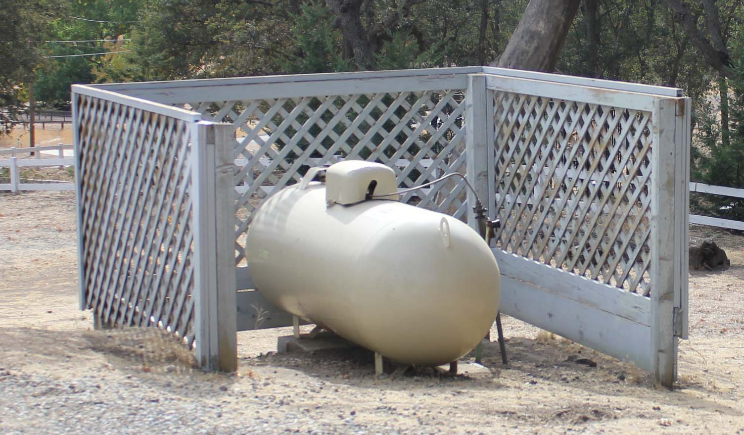 A horizontal residential propane tank