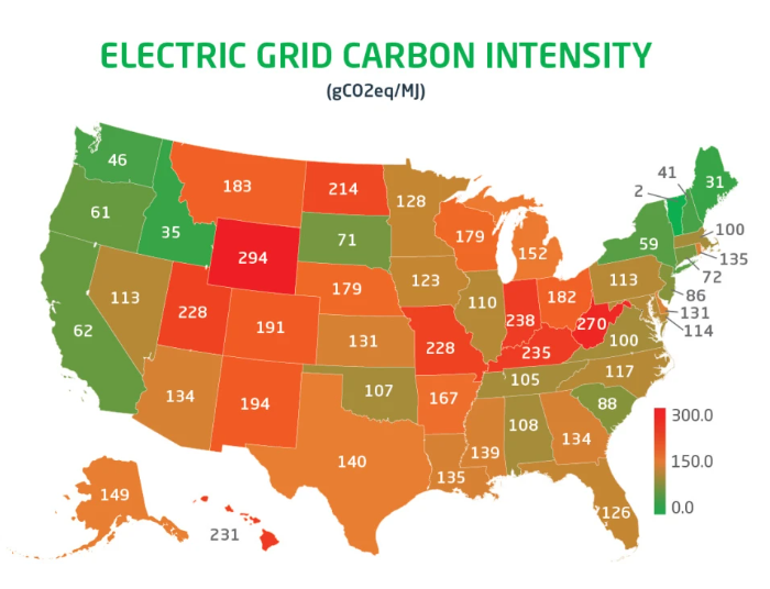 PERC New Carbon Intensity Comparison Map - Renewable Propane vs. Electric Grid