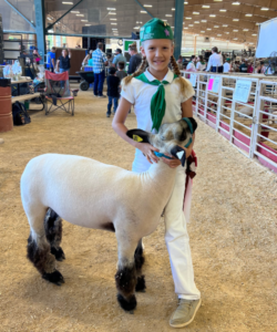 Abilene Bourgault of Creston 4H with her sheep at 2023 California Mid-State Fair. Delta Liquid Energy supports local 4H and FFA youth every year.