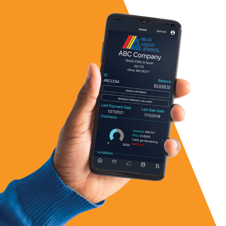 Delta Liquid Energy Mobile Application for iPhone and Android. Check your account, make a payment, manage account contacts and look at past transactions for your Delta Liquid Energy residential propane or commercial propane account.