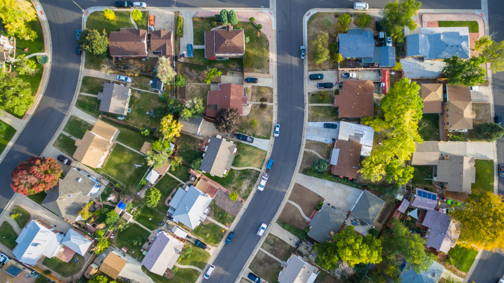 aerial view of homes in nice suburb neighborhood